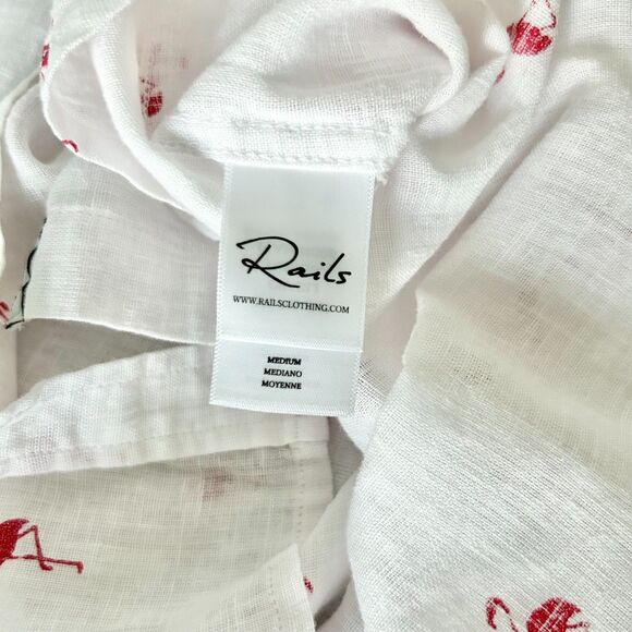 NEW Rails Charli Button Down Shirt in White with Fuschia Flamingos Size Medium - Picture 5 of 6